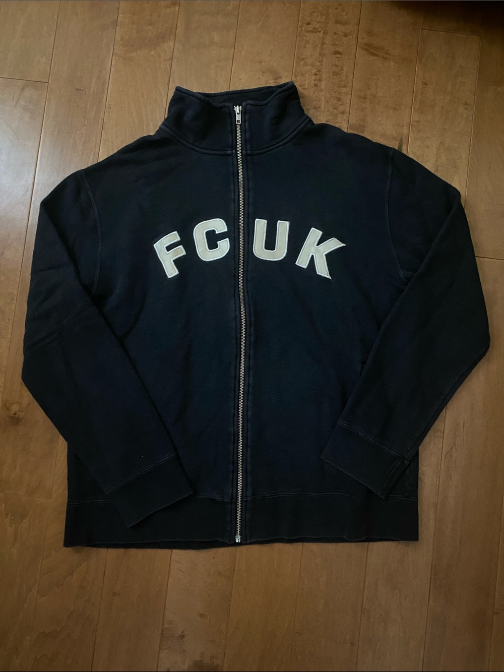 French Connection Men's Navy Zip-Up Jacket with White Logo